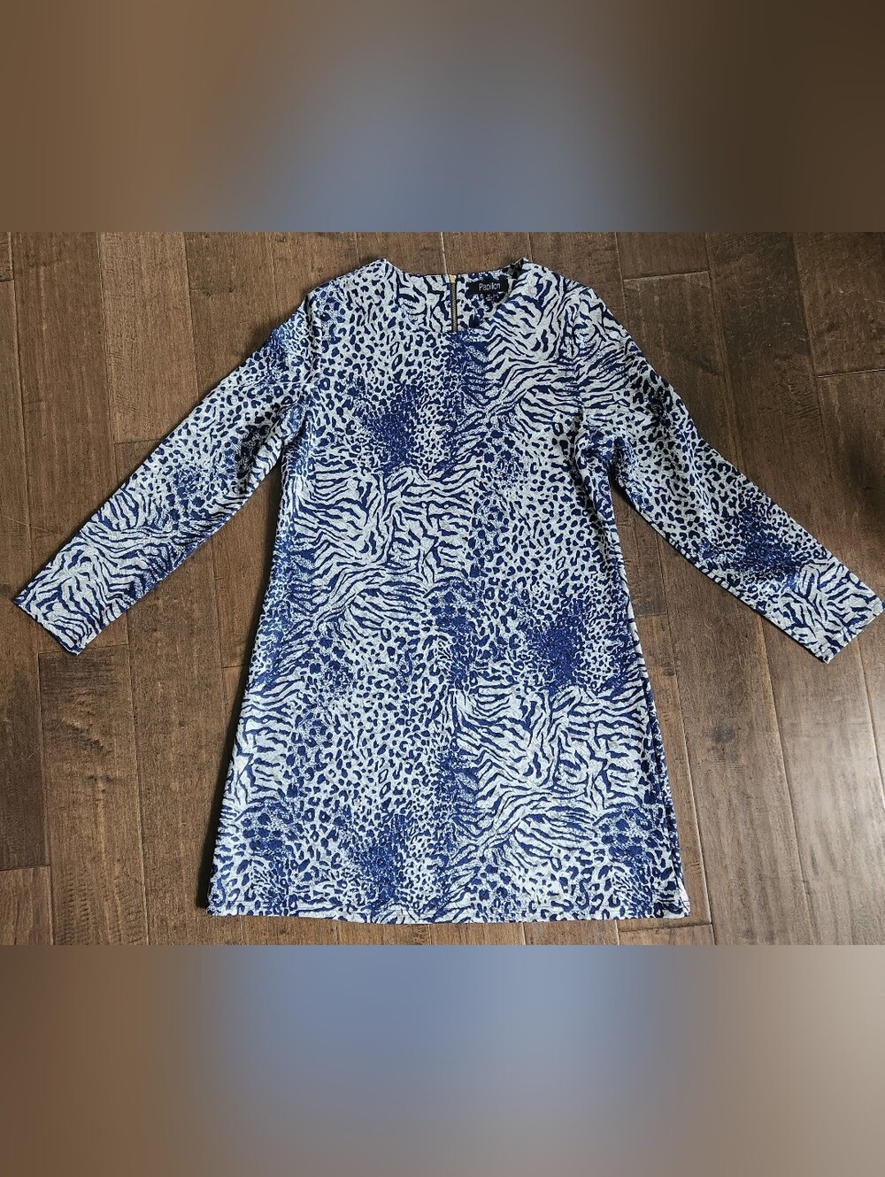 Papillon Animal Print Long Sleeve Blue Toned Dress Size Med Mobwife Indiesleeze